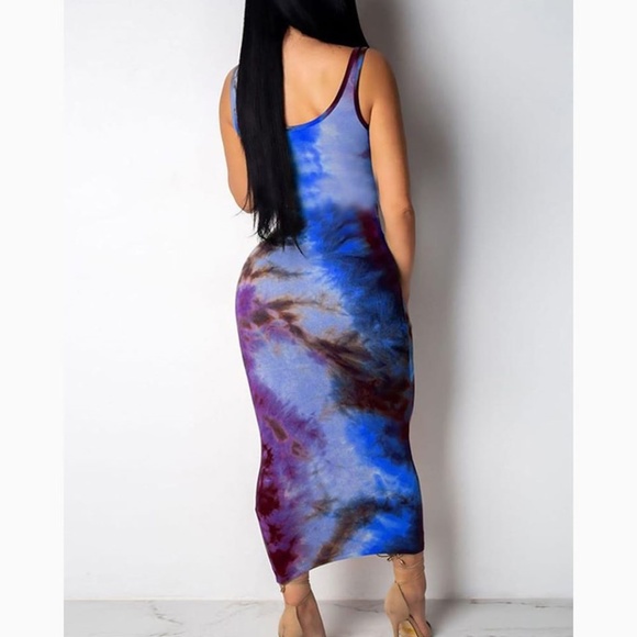 Long Bodycon Dress Sleeveless Blue Green Pink - Picture 7 of 8